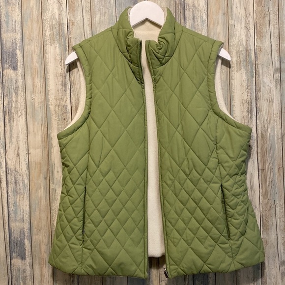 IZOD Women's Reversible Lime Green/White Quilted Puffer Vest | Large NWOT - Picture 11 of 13